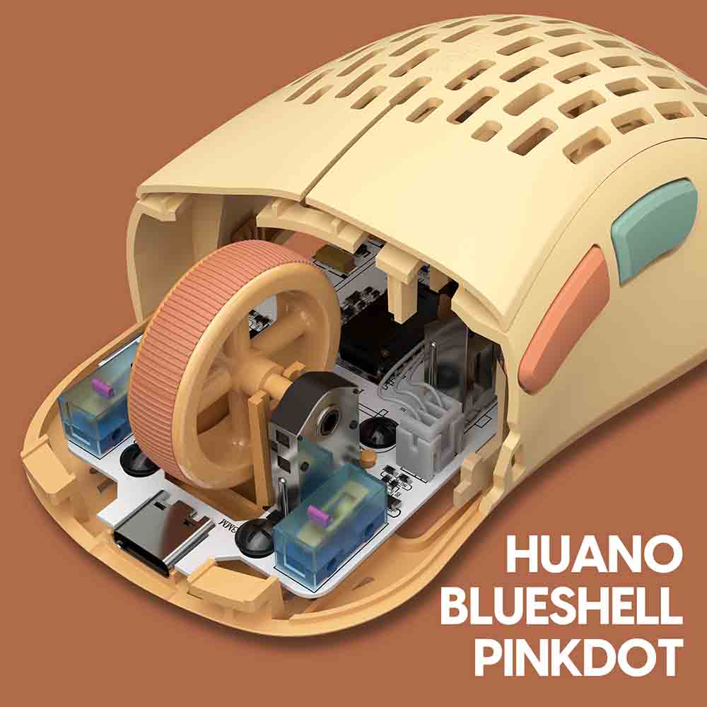 Pulsar Xlite Wireless V2 Competition Retro Brown sử dụng Huano Blueshell Pinkdot switch với tuổi thọ 80 triệu lần nhấn